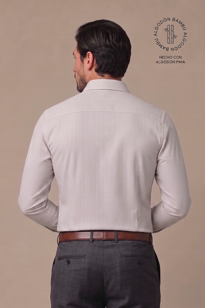 Preventa - Camisa Rayas Rosada Bambú Algodón Stretch Slim Fit
