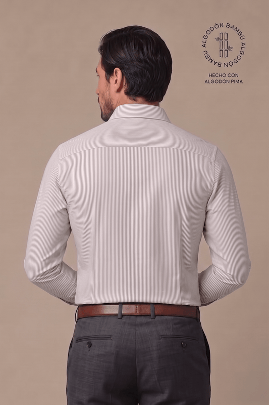 Preventa - Camisa Rayas Rosada Algodón Bambú Slim Fit - BARBADENS