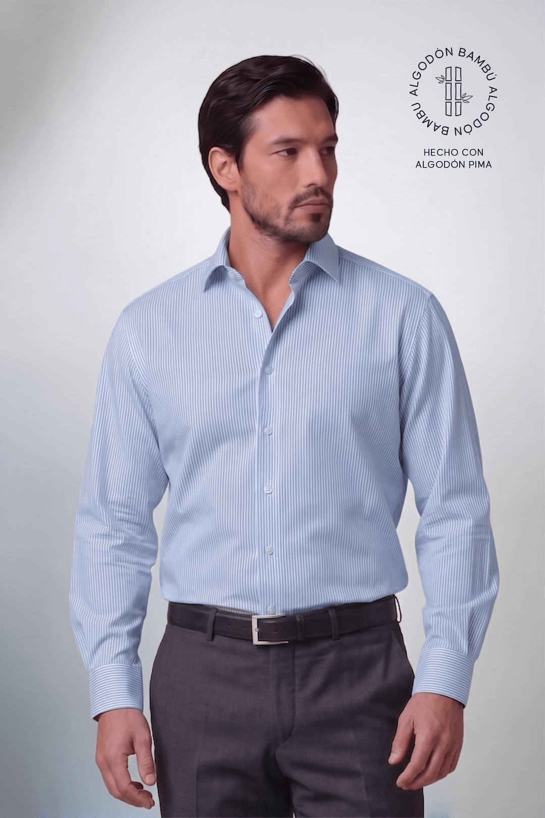 Preventa - Camisa Rayas Celeste Algodón Bambú Regular Fit - BARBADENS