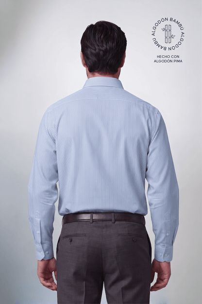 Preventa - Camisa Rayas Celeste Algodón Bambú Regular Fit - BARBADENS