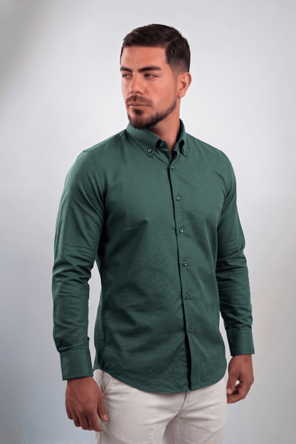 Preventa - Camisa Verde Militar Royal Oxford Algodón Pima Slim Fit - BARBADENS