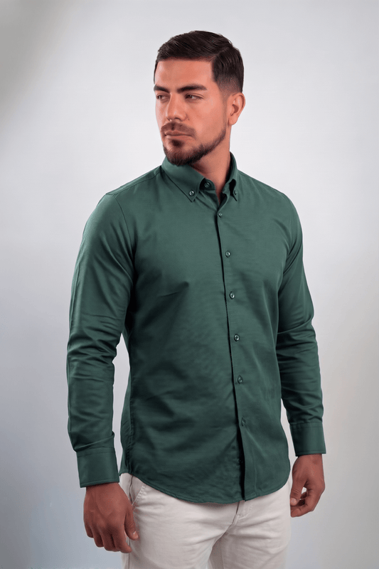 Preventa - Camisa Verde Militar Royal Oxford Algodón Pima Slim Fit - BARBADENS