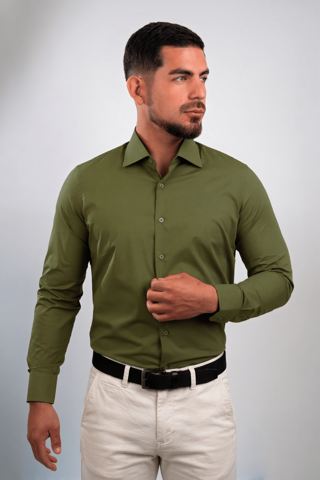 Preventa - Camisa Verde Olivo Algodón Strecth Slim Fit - BARBADENS
