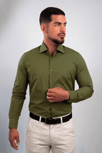 Preventa - Camisa Verde Olivo Algodón Strecth Slim Fit - BARBADENS