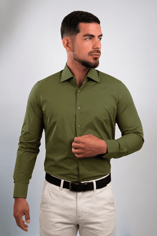 Preventa - Camisa Verde Olivo Algodón Strecth Slim Fit - BARBADENS